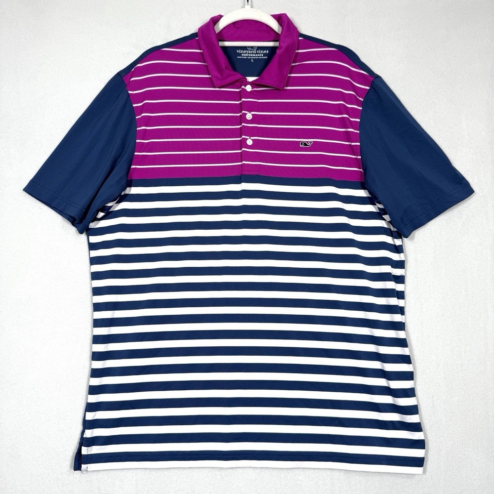 Vineyard Vines‎ Performance Polo Shirt Mens Large Colorblock Stripe Golf Whale